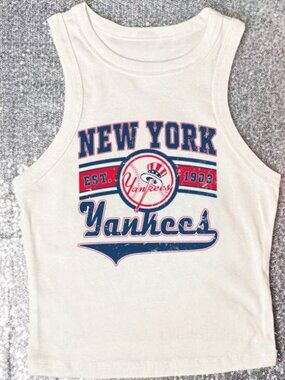 Vintage New York Yankees Crop Tank Top Y2K Baseball Graphic Sleeveless Tee Retro